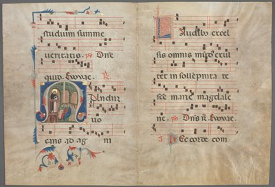 Bifolio de un Antifonario: Inicial M con Santo Domingo Predicando de Primo Miniatore di San Domenico