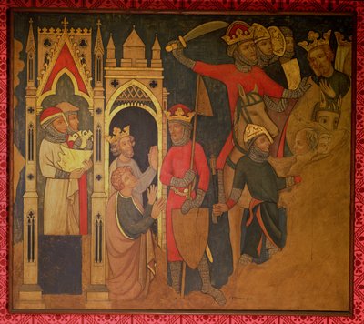 Cautiverio del rey Joaquín de Israel, reconstrucción de una pintura mural originalmente en la Cámara Pintada del Palacio de Westminster de Professor Ernest Tristram