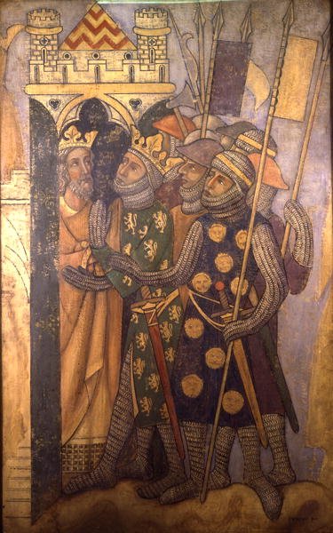 Joab y Abner, reconstrucción de una pintura mural originalmente en la Cámara Pintada del Palacio de Westminster de Professor Ernest Tristram