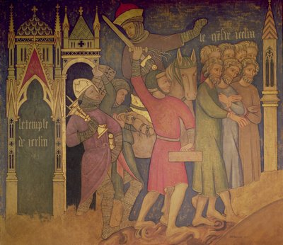 El cautiverio de los judíos, reconstrucción de un muro un cuadro originalmente en la Cámara Pintada del Palacio de Westminster de Professor Ernest Tristram