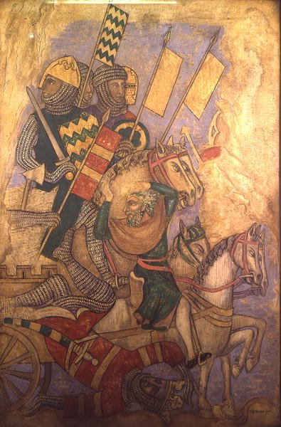 La Historia de Antíoco, reconstrucción de un muro un cuadro originalmente en la Cámara Pintada del Palacio de Westminster de Professor Ernest Tristram