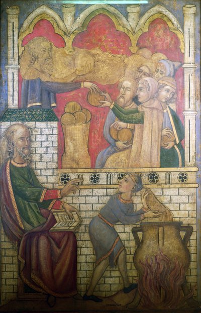 Los milagros de Eliseo, reconstrucción de una pintura mural de la Cámara Pintada del Palacio de Westminster de Professor Ernest Tristram