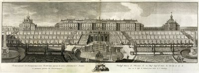 Vista del Gran Palacio en Peterhof, 1761 de Prokofy Artemyevich Artemyev