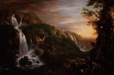 La Gran Cascada en Tívoli con Villa de Mecenas y artista inspirado por un filósofo de Prosper Francois Irenee Barrigues