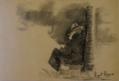 Esbozo, Narcís Puget Riquer, dibujo al carboncillo, museo Puget, casa noble de Can LLaudis, Dalt Vila, Ibiza, Islas Baleares, España de Puget Riquer