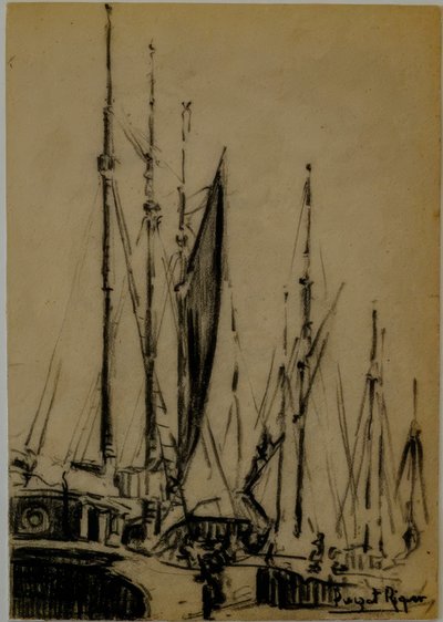 Veleros, Narcís Puget Riquer, dibujo al carboncillo, museo Puget, casa noble de Can LLaudis, Dalt Vila, Ibiza, Islas Baleares, España de Puget Riquer
