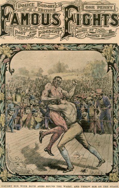Lo atrapó con ambos brazos alrededor de la cintura y lo arrojó al escenario, c1890-c1909 de Pugnis