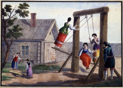Diversiones en el campo. Pintura de Piotr Alexandrovich Alexandrov (1794-?). Acuarela y tinta sobre papel de Pyotr Alexandrovich Alexandrov