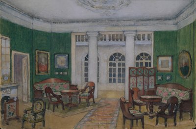 Diseño de escenario para la ópera Eugene Onegin de P. Tchaikovsky, 1900s de Pyotr Borisovich Lambin