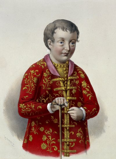 Grand duc Simeon Alexeievitch (1665-1669) de Russie (Tsarevich Simeon Alexeevich of Russia). Oeuvre de Pyotr Fyodorovich Borel (1829-1898), lithographie vers 1860. Art russe 19e siecle, neo classicisme. Biblioteca Estatal Rusa, Moscú. de Pyotr Fyodorovich Borel