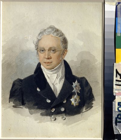 Retrato del Conde Charles Robert de Nesselrode (Karl Robert von Nesselrode) (1780-1862). (Retrato del Conde K.R. Nesselrode). Obra de Pyotr (Piotr) Fyodorovich Sokolov (Pierre Sokolov) (1791-1848), acuarela sobre papel, posterior a 1829. Arte ruso del sigl de Pyotr Fyodorovich Sokolov