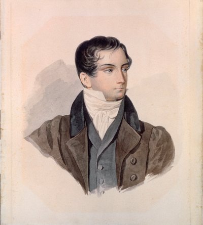 Retrato del poeta Dimitri (Dmitri) Venevitinov (1805-1827). Obra de Pyotr (Piotr) Fyodorovich Sokolov (Pierre Sokolov) (1791-1848), acuarela sobre papel de Pyotr Fyodorovich Sokolov