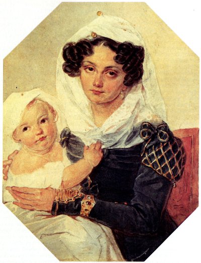 Retrato de la condesa Maria N. Volkonskaya 1805-1863 con su hijo Nikolay, 1826 de Pyotr Fyodorovich Sokolov