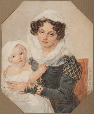 Retrato de la Condesa Maria Nikolayevna Volkonskaya 1805-1863 con su hijo Nikolay, 1826 de Pyotr Fyodorovich Sokolov