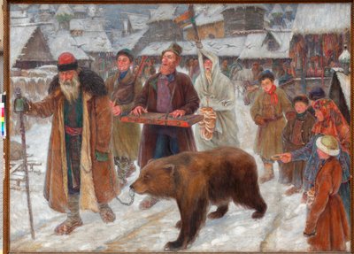 "La canción de los skomorokhs" Artistas viajeros, duchas de osos en Rusia Pintura de Pyotr Ivanovich Subbotin (Permyak) (1886-1923) de Pyotr Ivanovich Subbotin