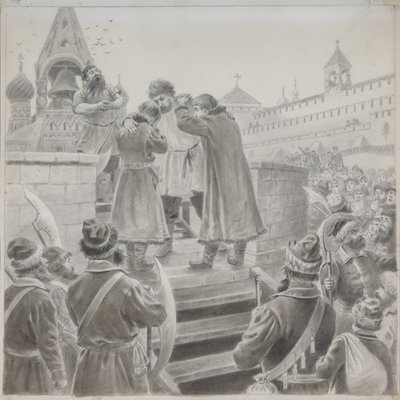 Ilustración del poema La canción del comerciante Kalashnikov por M. Lermontov de Pyotr Ivanovich Korovin