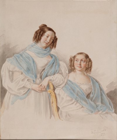Retrato de las hermanas Condesas Antonina Dmitrievna 1813-1891 y Lidia Dmitrievna 1815-1882 Blud de Pyotr Petrovich Sokolov