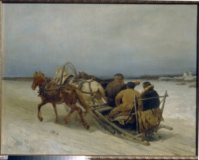 Troika en invierno. (Enganche tradicional ruso, tirado por tres caballos). Pintura de Pyotr (Piotr) Petrovich Sokolov (1821-1899), óleo sobre lienzo de Pyotr Petrovich Sokolov