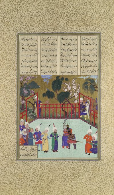Kai Kavus y Rustam se abrazan, Folio 123r del Shahnama Libro de los Reyes, ca. 1525-30 de Qadimi