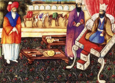 Salomón recibiendo regalos de la Reina de Saba, c.1863-4 de Qajar School