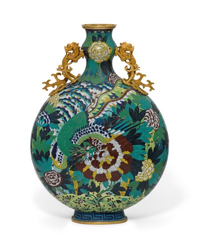 Un gran frasco lunar de esmalte cloisonné de Qing Dynasty Chinese School