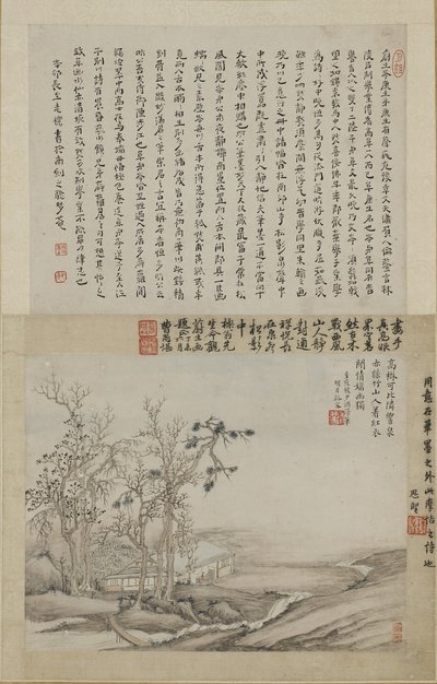 Un erudito en su estudio de montaña de Qing Dynasty Chinese School