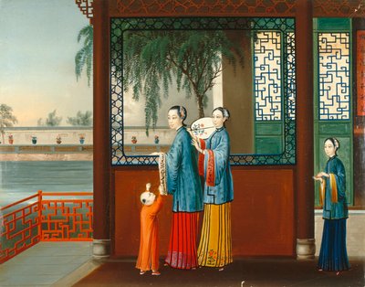 Interior doméstico, c.1800 (óleo sobre lienzo) de Qing Dynasty Chinese School