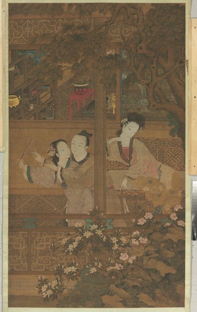 Sueño de la Cámara Roja (pergamino colgante, tinta y color sobre seda) de Qing Dynasty Chinese School