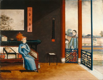 Caballero leyendo en una cama, c.1800 (óleo sobre lienzo) de Qing Dynasty Chinese School