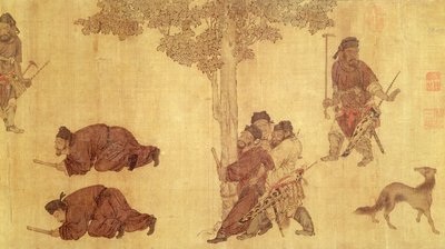 Escena de caza de Qing Dynasty Chinese School