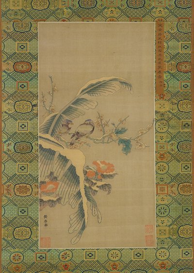 Tapiz Kesi de pájaros y árboles cubiertos de nieve de Qing Dynasty Chinese School