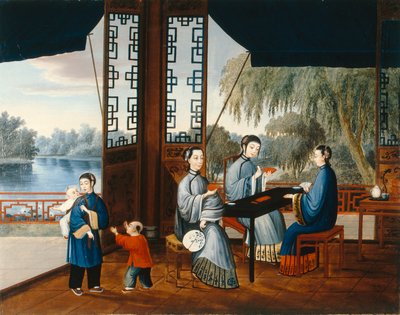 Damas jugando a las cartas, c.1800 (óleo sobre lienzo) de Qing Dynasty Chinese School