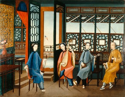 Cuarteto musical con bandera estadounidense, c.1800 (óleo sobre lienzo) de Qing Dynasty Chinese School