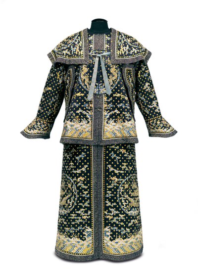 Uniforme ceremonial raro de guardia imperial, período Qianlong / Jiaqing (1736-1820) (seda satinada) de Qing Dynasty Chinese School