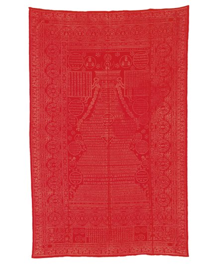 Cubierta de brocado de seda de fondo rojo, dinastía Qing tardía de Qing Dynasty Chinese School