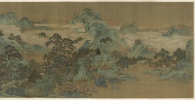 Paisaje fluvial en azul y verde, siglo XVII-XVIII de Qing Dynasty Chinese School