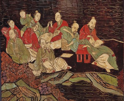Biombo coromandel de doce hojas, siglo XVIII de Qing Dynasty Chinese School
