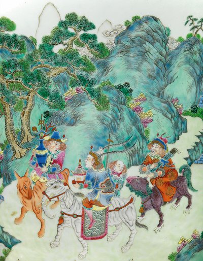 (detalle) de uno de un par de jarrones imperiales Famille Rose de Qing Dynasty   Jiaqing Period Chinese School