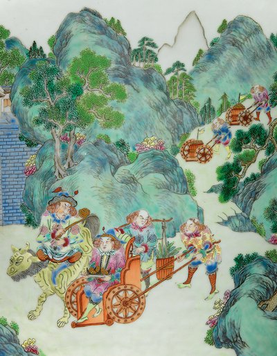 Detalle de uno de un par de jarrones imperiales Famille Rose de Qing Dynasty   Jiaqing Period Chinese School