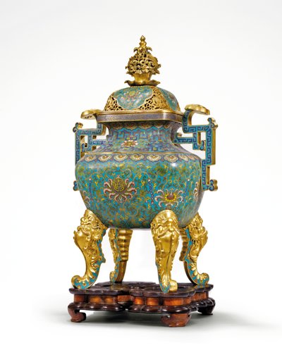 Gran incensario imperial con asa Ruyi de esmalte cloisonné de Qing Dynasty   Qianlong Period Chinese School