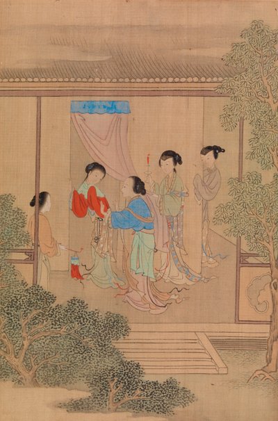 Cinco figuras en el porche de Qiu Ying