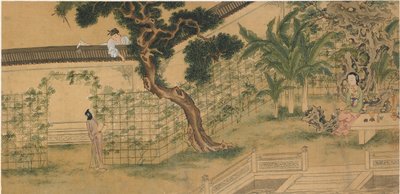 Escena de la obra Romance de la Cámara Oeste, de Wang Shifu, siglo XVI de Qiu Ying