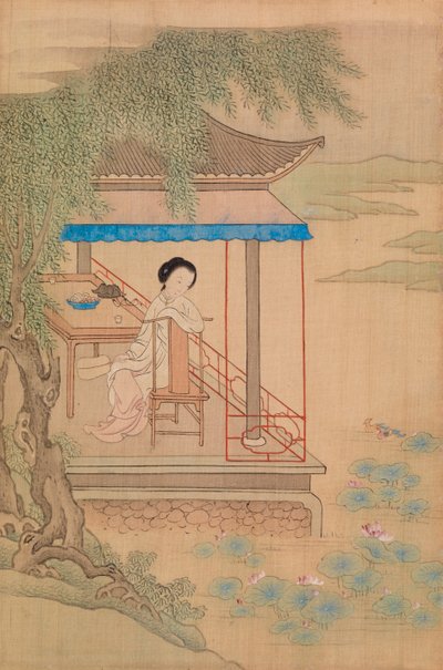 Chica sentada en el porche de Qiu Ying