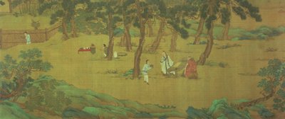 Zhao Mengfu Escribiendo el Sutra del Corazón a Cambio de Té de Qiu Ying