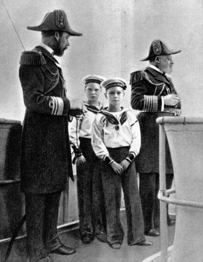 El Rey Eduardo VII 1841-1910 con su hijo Jorge 1865-1936 y sus dos nietos mayores, 1908 de Queen Alexandra