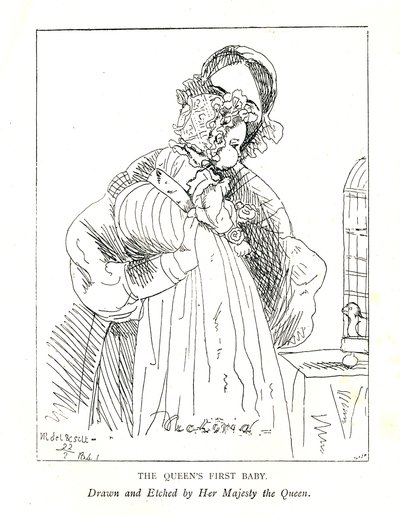 Primera imagen conocida de la primera hija de Victoria, entonces la Princesa Real, a los 3 meses, con su madre de Queen Victoria