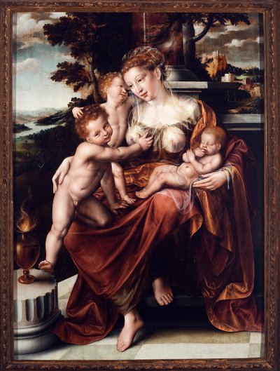 Alegoría de la caridad. Pintura de Jan Massys (1549-1550) Génova, Musei di Strada Nuova (ex Palazzo Bianco) de Quentin Massys or Metsys