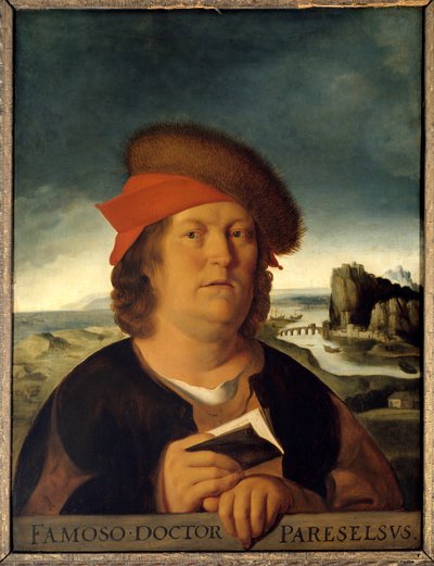 Presunto retrato del doctor Paracelso (1493-1541) (Paracelso Aracelso o Teofrasto Bombasto Von Hohenheim). Copia del original perdido de Metsys Quentin (1465/1466-1530). Dim: 0.72 x 0.54 cm. Museo del Louvre de Quentin Massys or Metsys