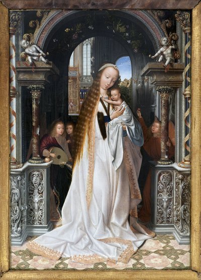 La Virgen y el Niño rodeados de ángeles, pintura de Quentin Metsys (1466-1530), Fotografía, KIM Youngtae, Lyon, Musee des Beaux Arts de Lyon. de Quentin Metsys
