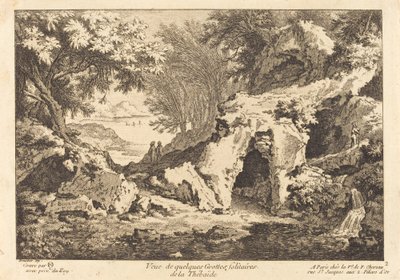 Vista de algunas grutas solitarias de la Tebaida de Quentin Pierre Chedel after François Boucher